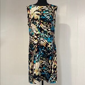 Worthington Dress Midi Sleeveless Abstract Butterfly Print Black Blue Size Large